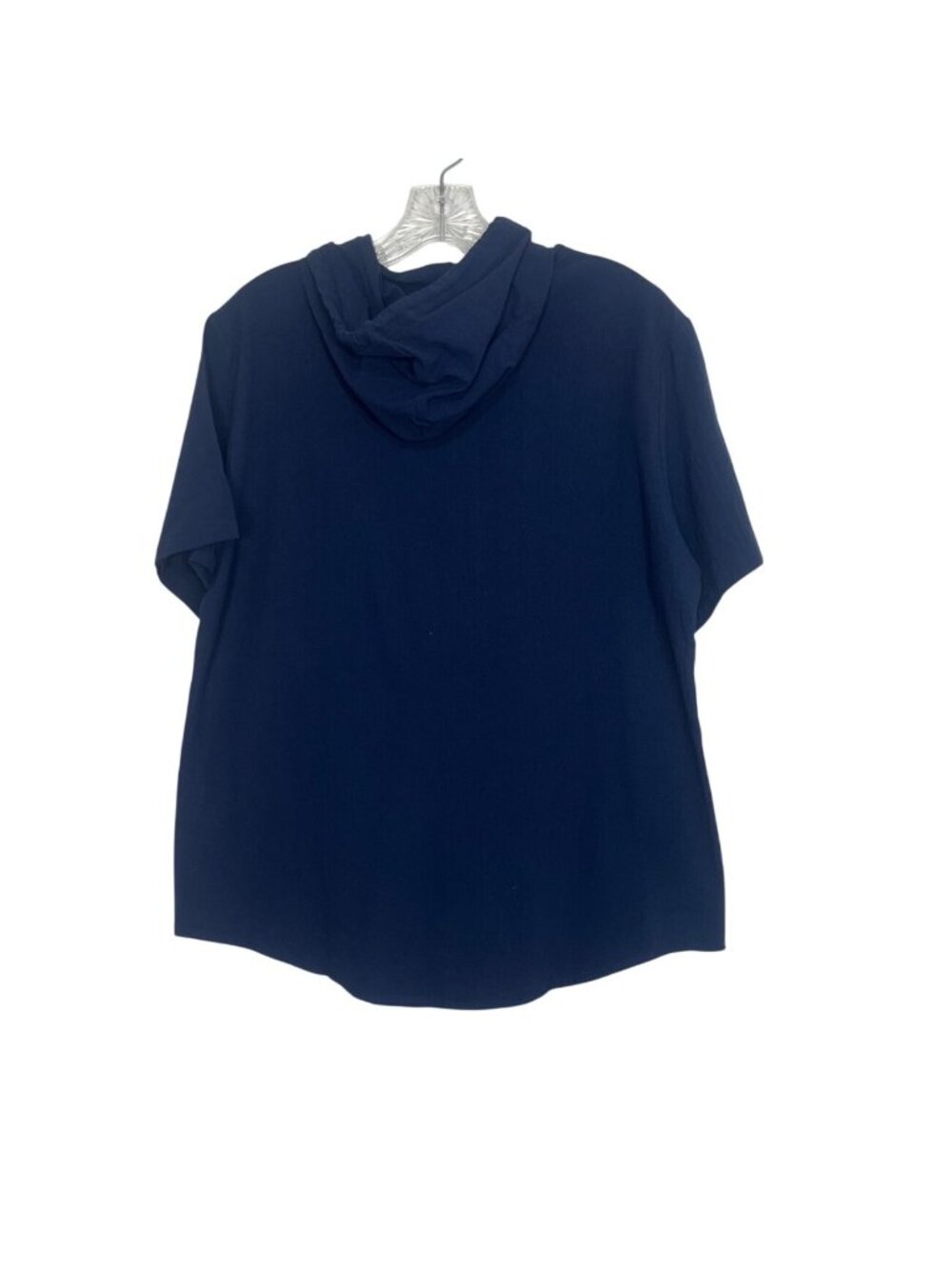 Linet Chic Short Sleeve Button Up Hoodie Shirt Small Navy Blue New - Picture 2 of 8